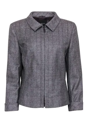 Akris - Grey, Black & Purple Glen Plaid Zip-Up Jacket Sz 12