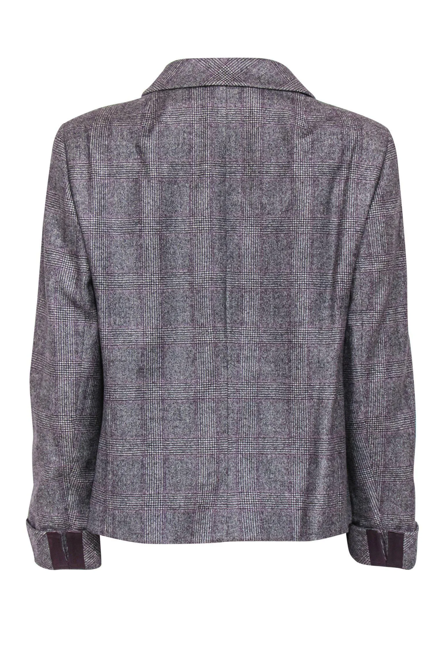 Akris - Grey, Black & Purple Glen Plaid Zip-Up Jacket Sz 12