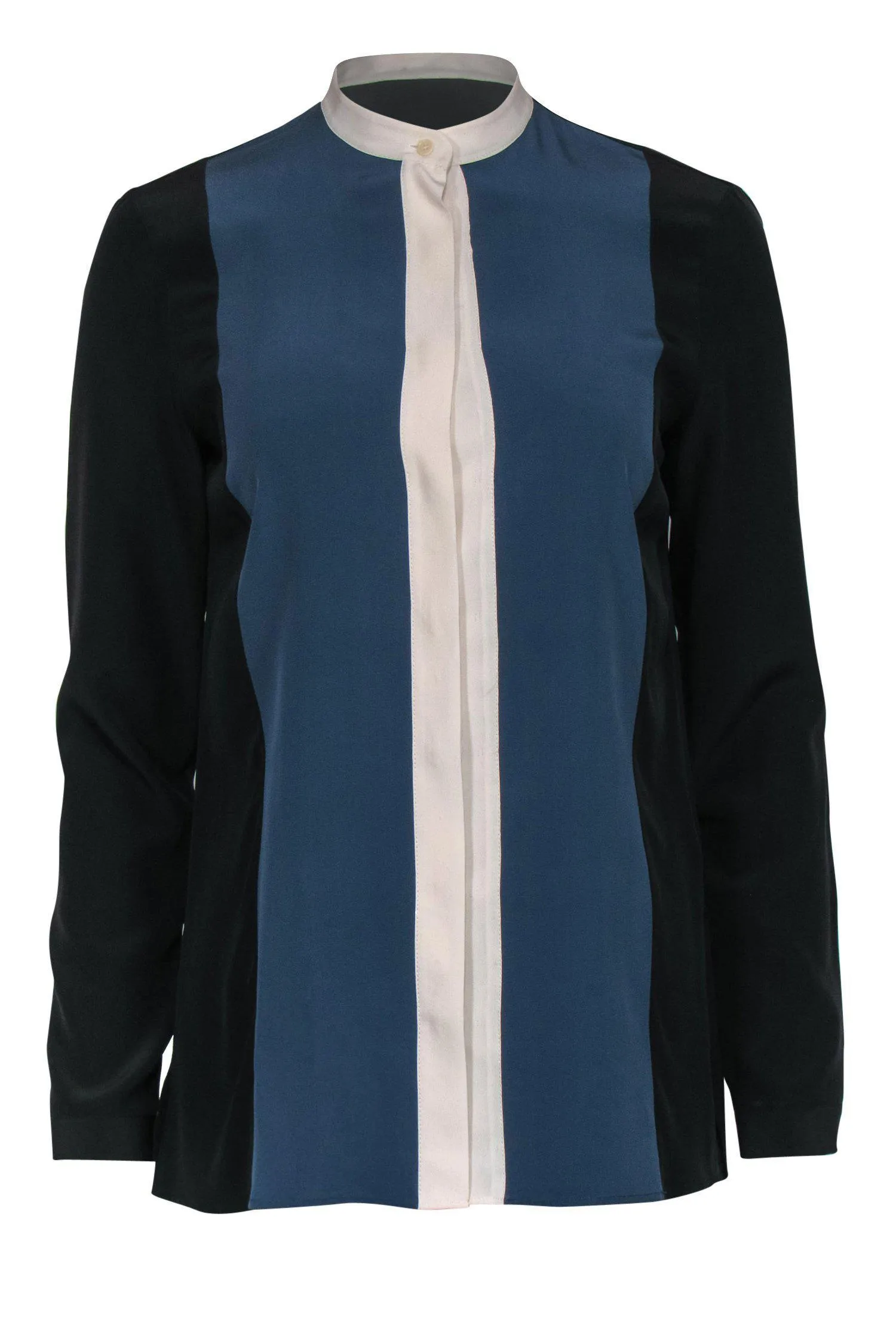 Akris Punto - Black, Blue, & White Colorblock Silk Blouse Sz 6