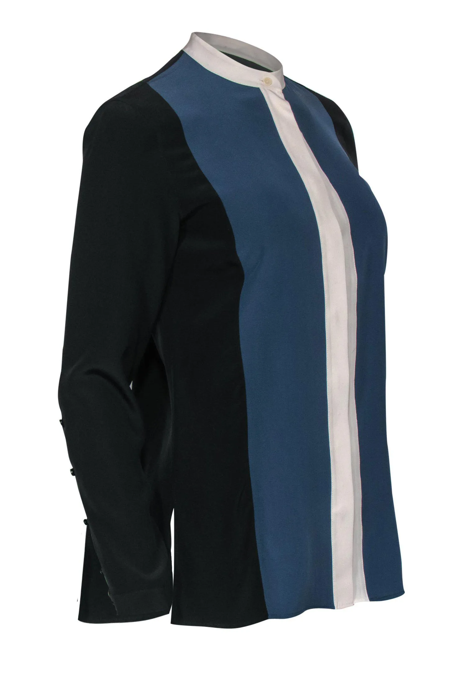 Akris Punto - Black, Blue, & White Colorblock Silk Blouse Sz 6