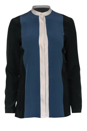Akris Punto - Black, Blue, & White Colorblock Silk Blouse Sz 6