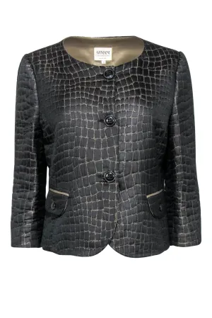Armani Collezioni - Black & Gold Textured Button-Up Jacket Sz 10