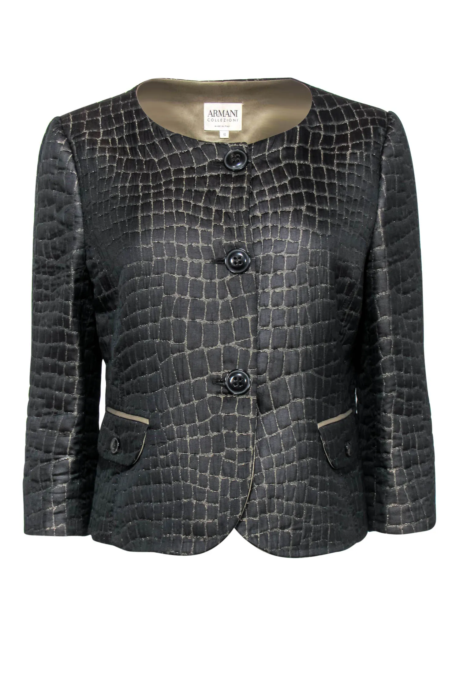 Armani Collezioni - Black & Gold Textured Button-Up Jacket Sz 10
