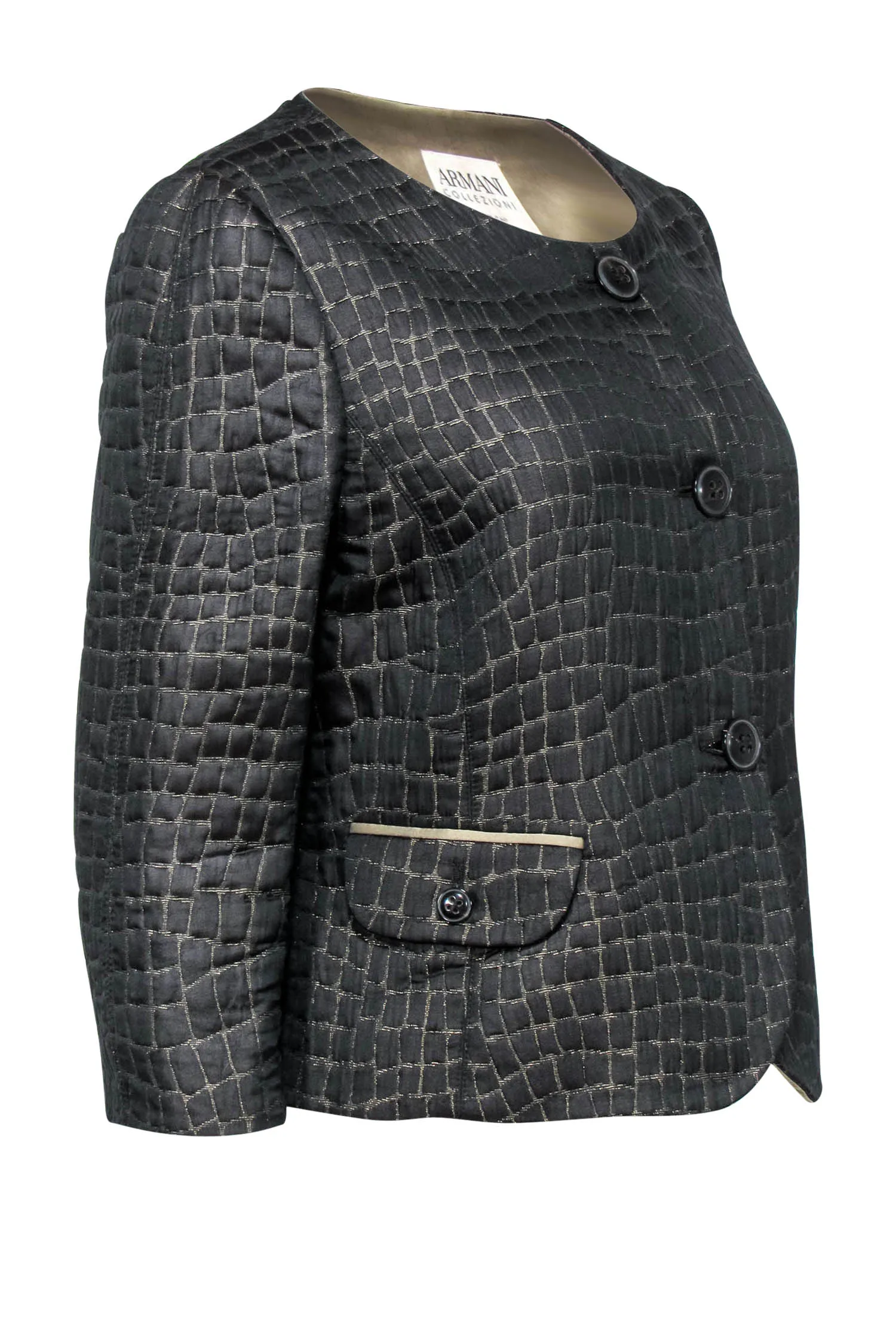 Armani Collezioni - Black & Gold Textured Button-Up Jacket Sz 10