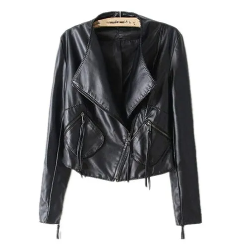 Autumn Ladies Motorcycle Leather Jacket Turn down Collar