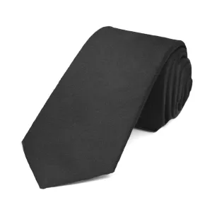 Black Cotton/Silk Slim Necktie, 2.5" Width
