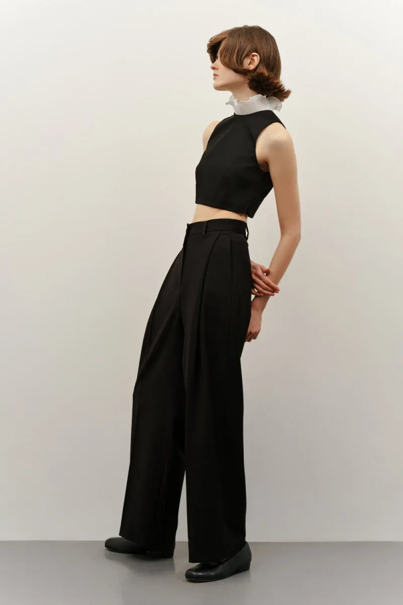 BLACK HIGH-RISE PANTS WITH SIDE PLEAT