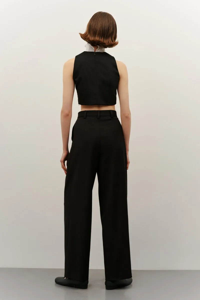 BLACK HIGH-RISE PANTS WITH SIDE PLEAT