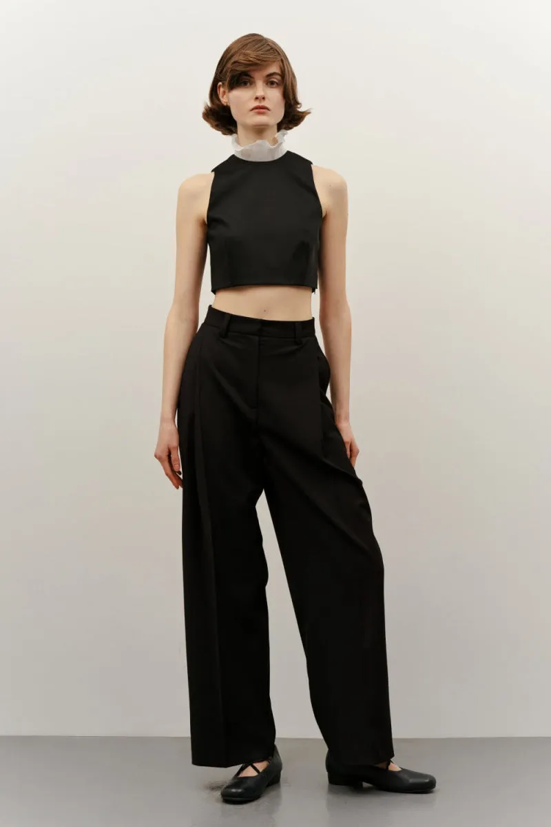 BLACK HIGH-RISE PANTS WITH SIDE PLEAT