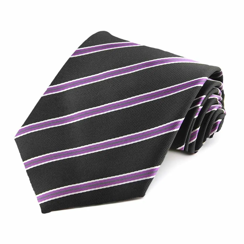 Black Melvin Striped Extra Long Necktie