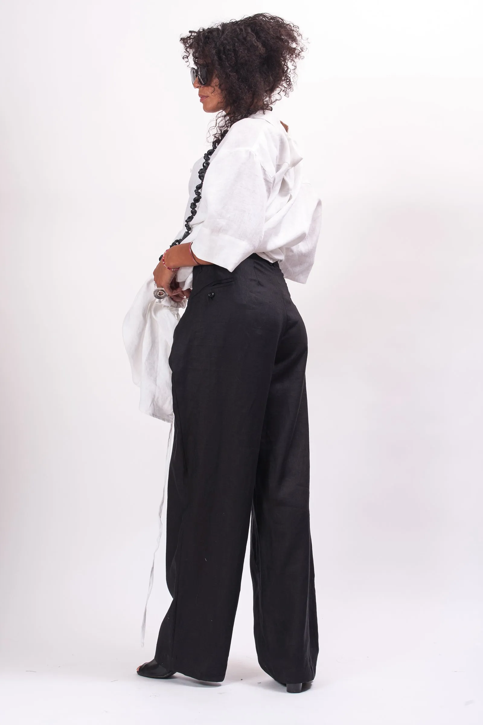 Black Wide Leg Linen Pants