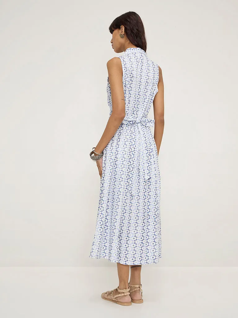 Bombay Paisley Blue Printed Cotton Blend A-Line Dress