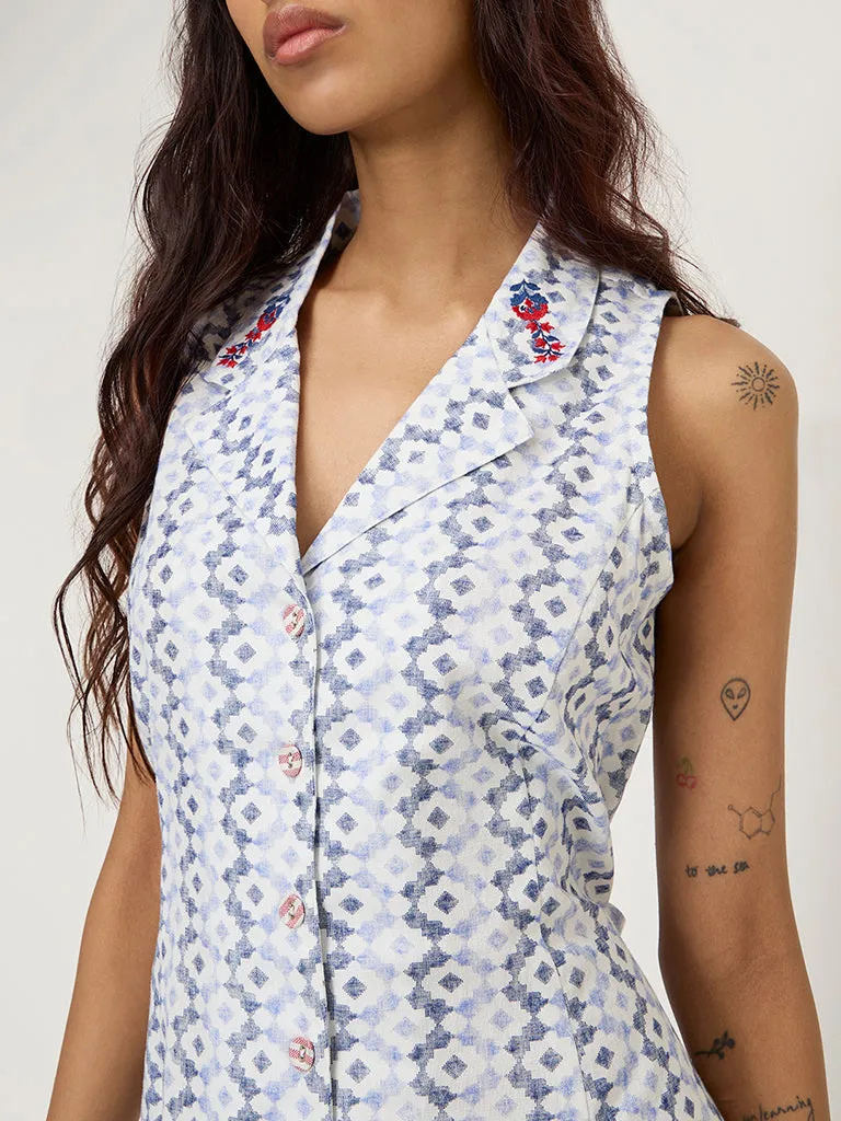 Bombay Paisley Blue Printed Cotton Blend A-Line Dress