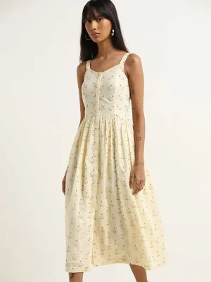 Bombay Paisley Off-White Floral Design A-Line Cotton Dress