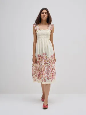 Bombay Paisley Off-White Schiffli Cotton A-Line Dress