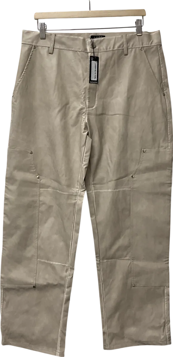boohooMan Beige Carpenter Panel Acid Wash Seam Relaxed Trouser UK XXL