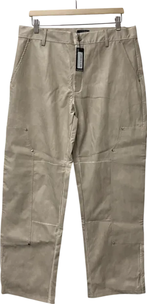 boohooMan Beige Carpenter Panel Acid Wash Seam Relaxed Trouser UK XXL