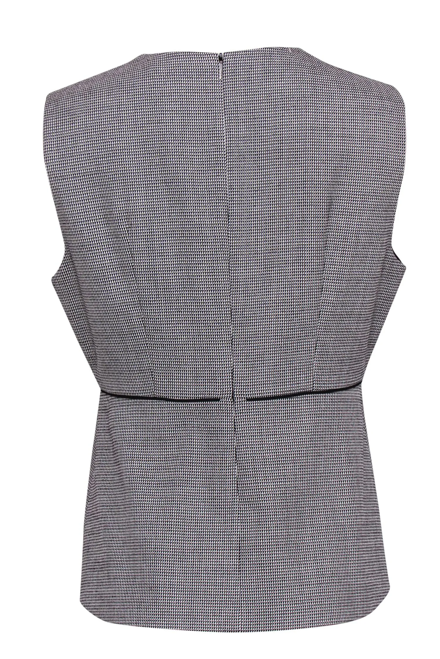 BOSS Hugo Boss - White & Black Houndstooth Sleeveless Blouse w/ Peplum Hem Sz 10