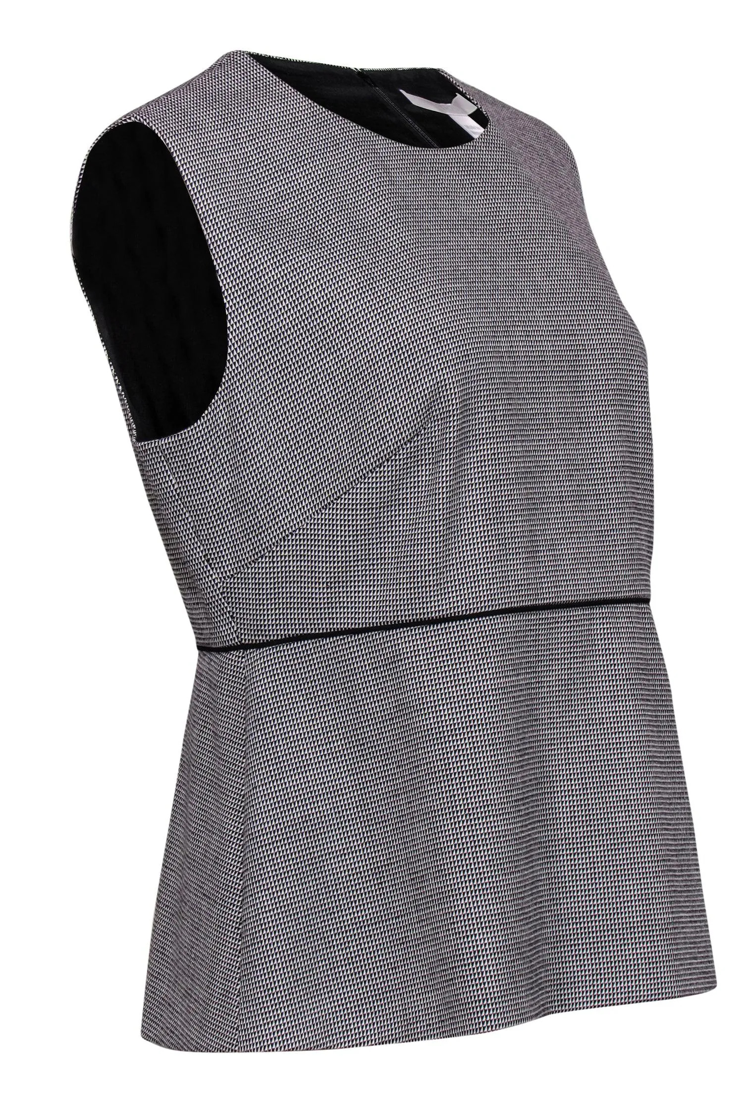 BOSS Hugo Boss - White & Black Houndstooth Sleeveless Blouse w/ Peplum Hem Sz 10