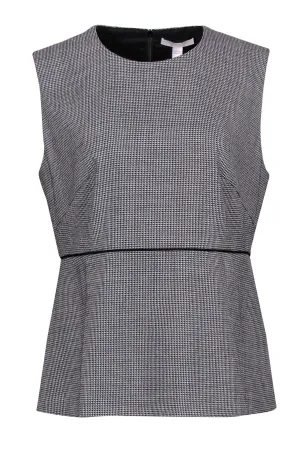 BOSS Hugo Boss - White & Black Houndstooth Sleeveless Blouse w/ Peplum Hem Sz 10