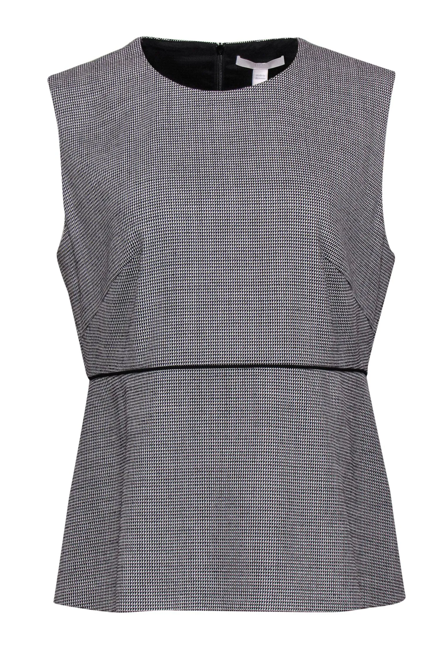 BOSS Hugo Boss - White & Black Houndstooth Sleeveless Blouse w/ Peplum Hem Sz 10