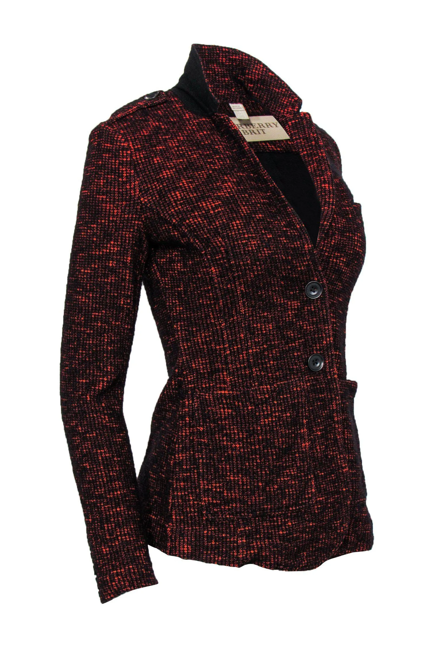 Burberry Brit - Black & Red Marbled Tweed Blazer Sz 4