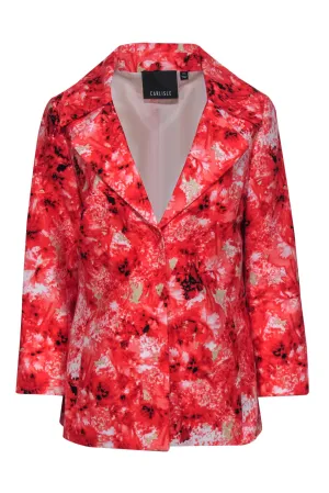 Carlisle - Pink, Tan & Black Floral Print Snap-Up Blazer Sz 8