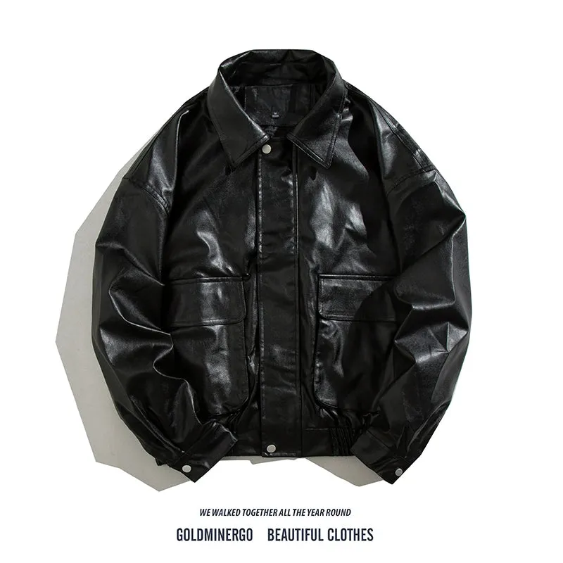 Casual Versatile Handsome Oversize Lapel Leather Jacket