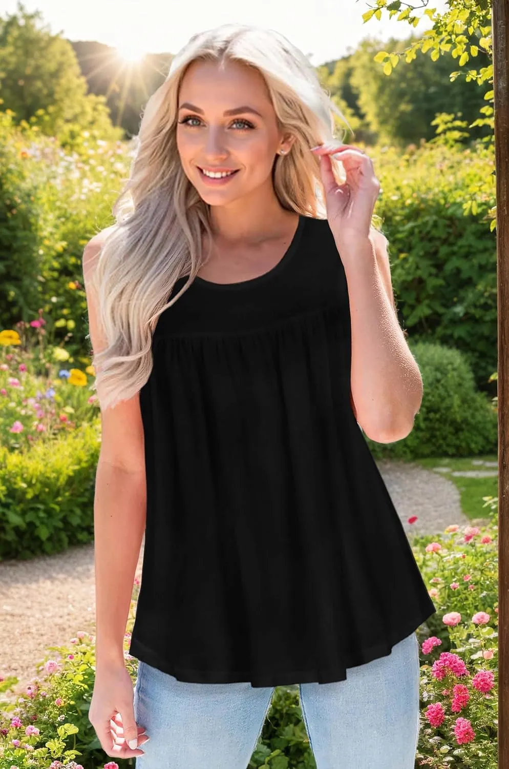 CHICGAL Womens Summer Tank Tops Sleeveless T Shirt Casual Loose Fit Tunic Blouses