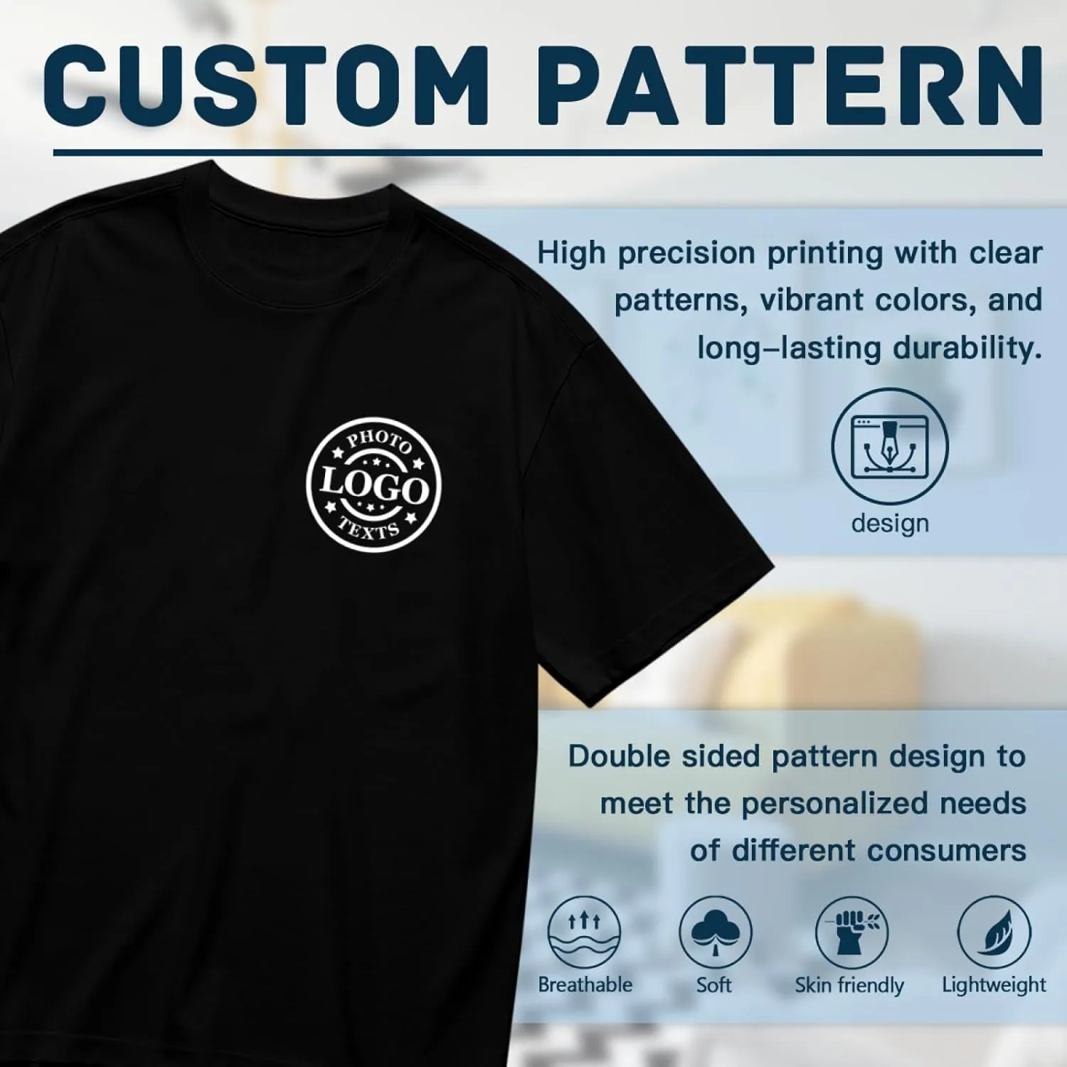 Custom T Shirts Made in USA Bulk Customized Heavy Cotton Short Sleeve Tee Shirt Personalized Unisex Shirt with Logo Text