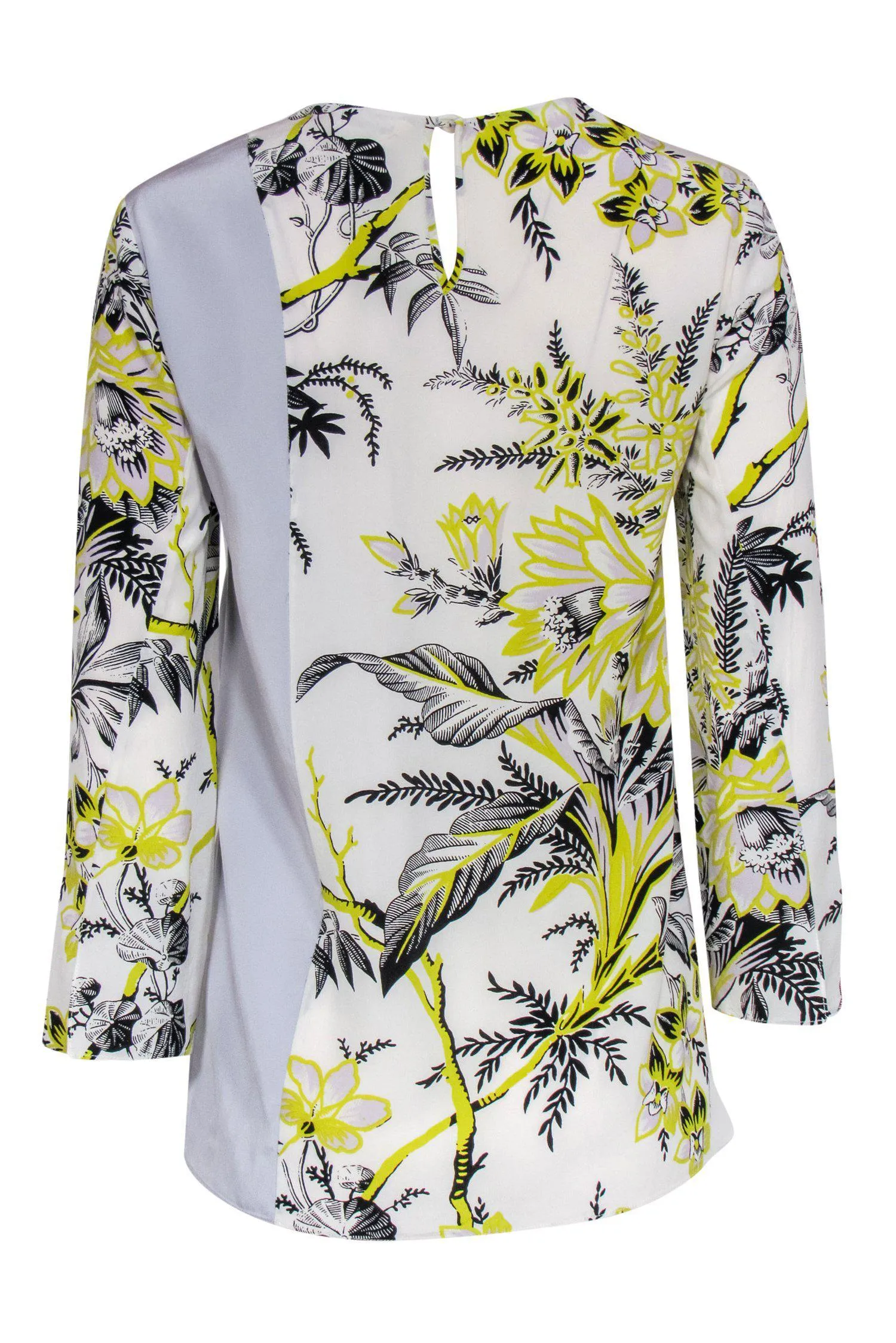 Diane von Furstenberg - Black, White & Yellow Floral Silk Top Sz 2