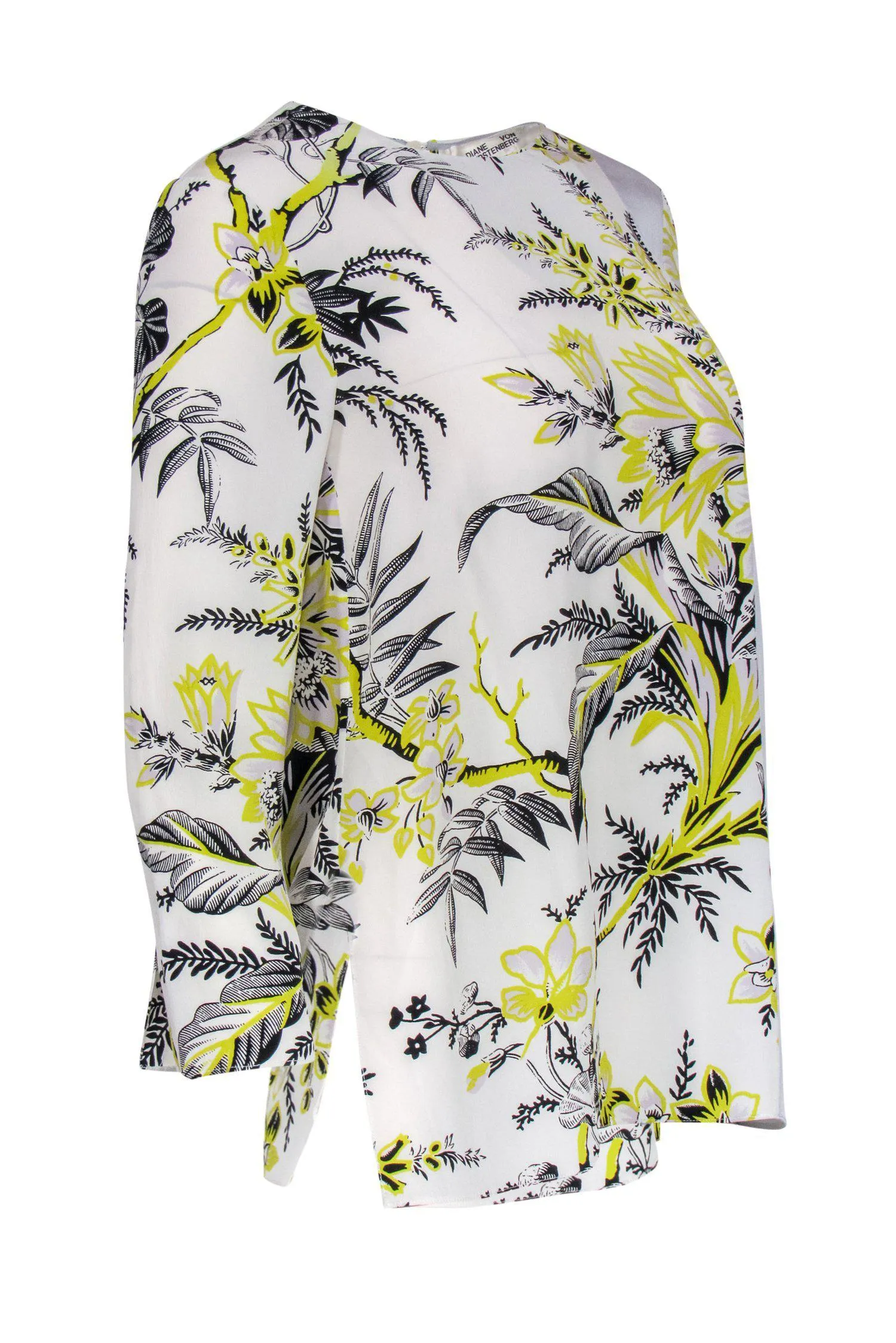 Diane von Furstenberg - Black, White & Yellow Floral Silk Top Sz 2