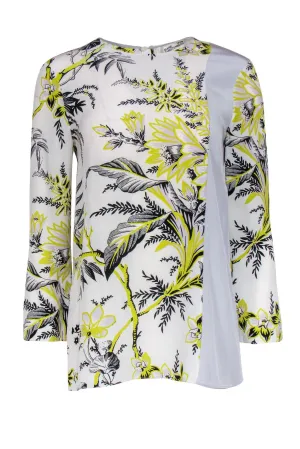 Diane von Furstenberg - Black, White & Yellow Floral Silk Top Sz 2