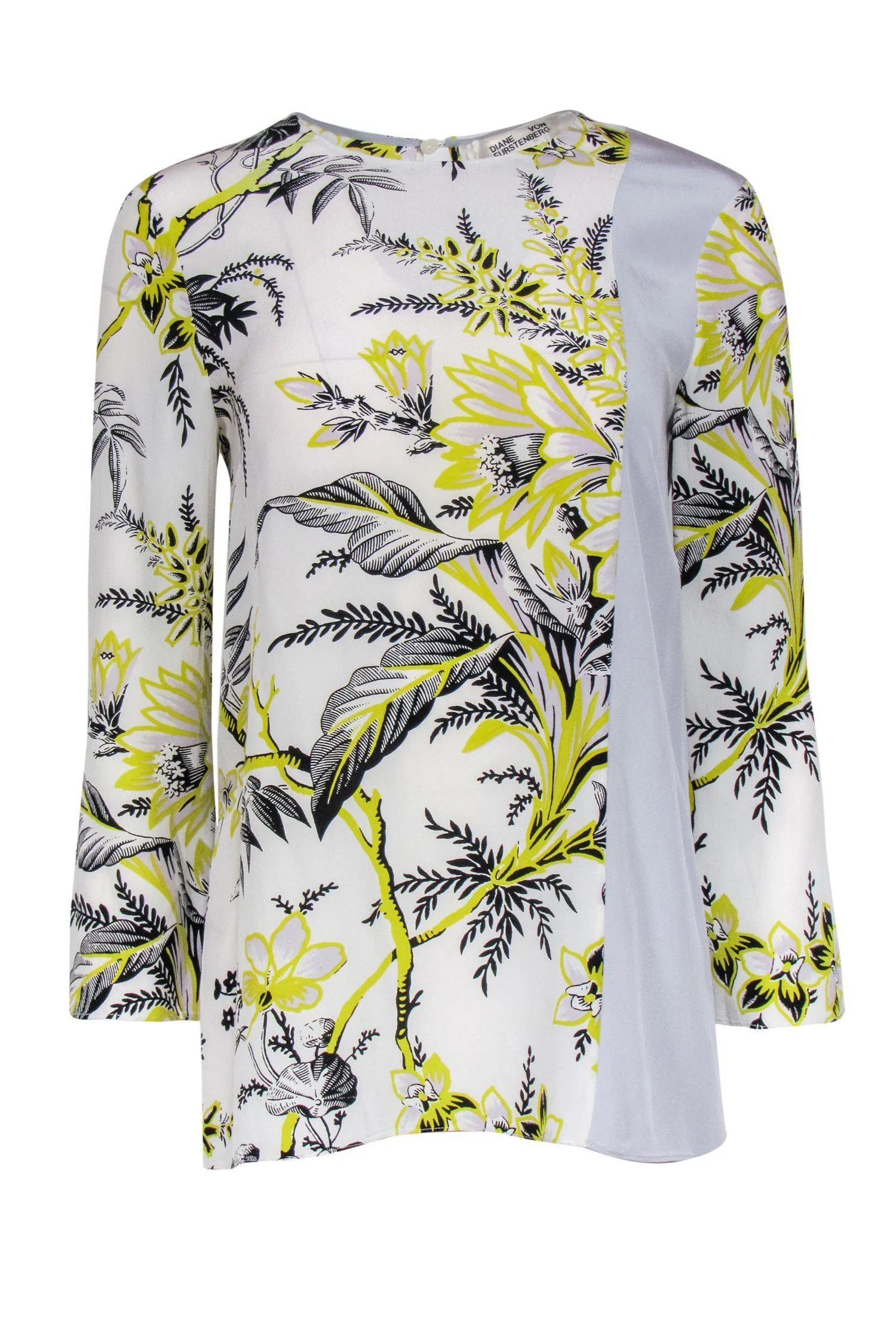 Diane von Furstenberg - Black, White & Yellow Floral Silk Top Sz 2