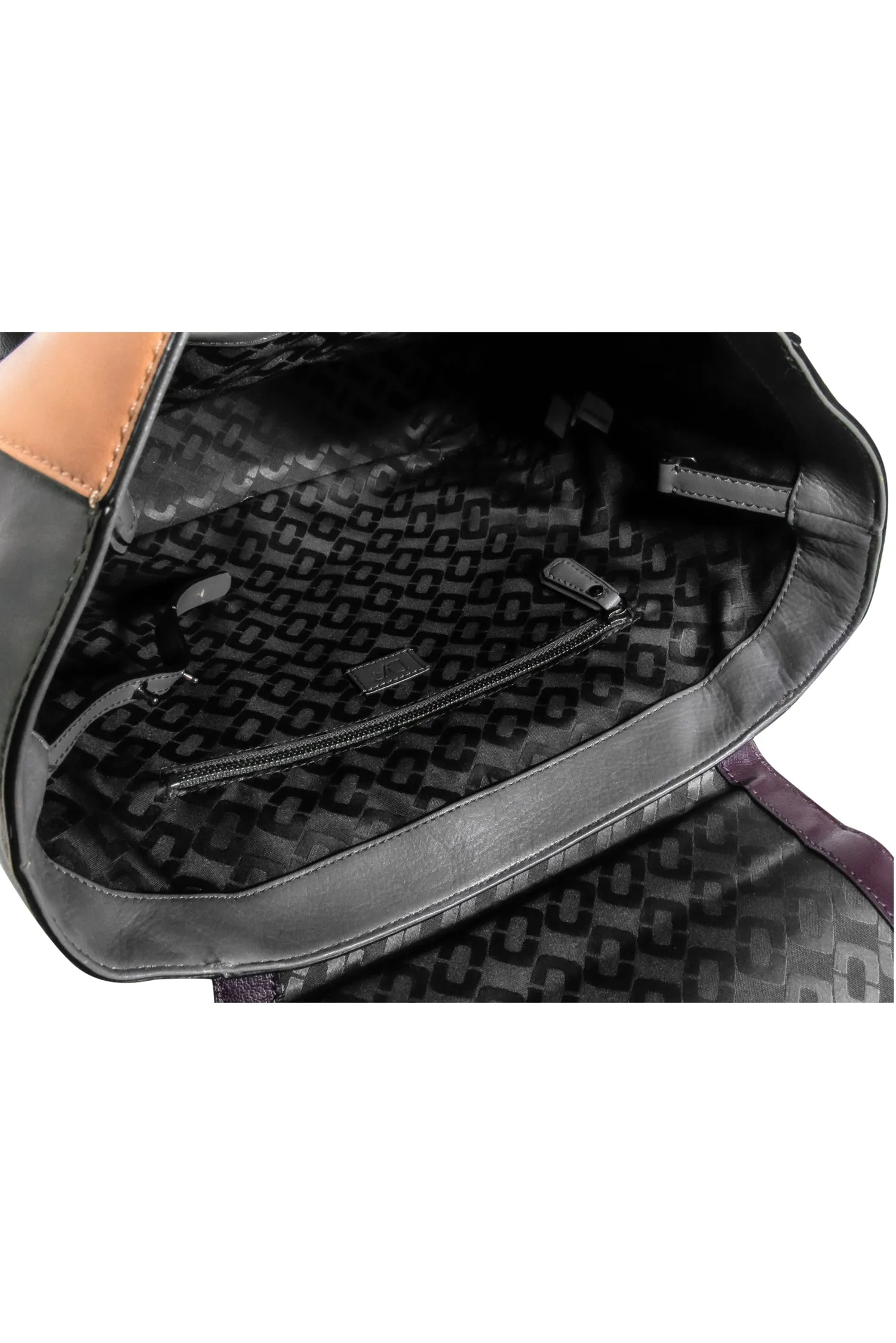 Diane von Furstenberg - Grey, Black, Beige & Deep Purple Colorblocked Leather Convertible Satchel