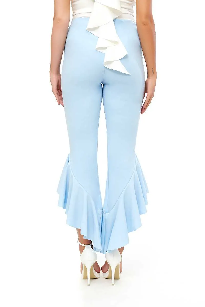 Flossie - Baby Blue Draped Frill Trousers