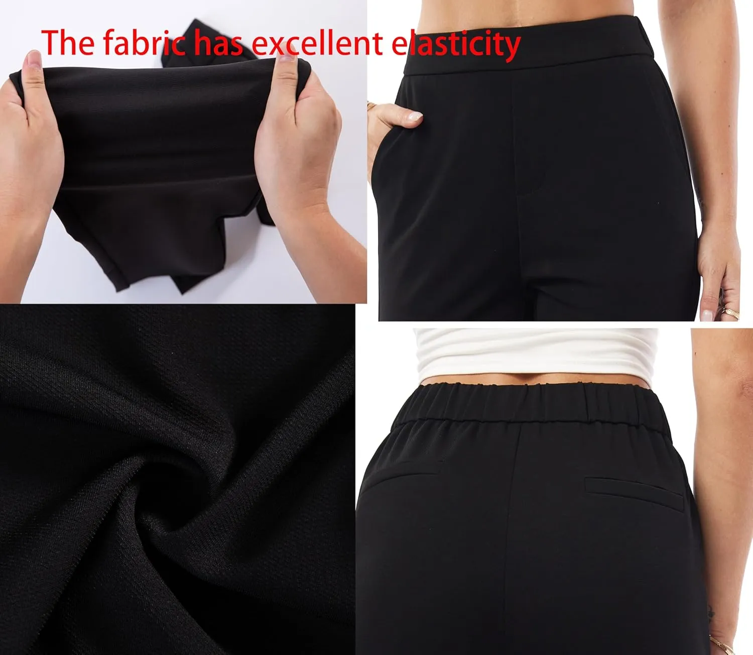 heipeiwa Women's Dress Pants High Waist Pull on Pants Comfort Stretch Work Slacks Crop Trouser
