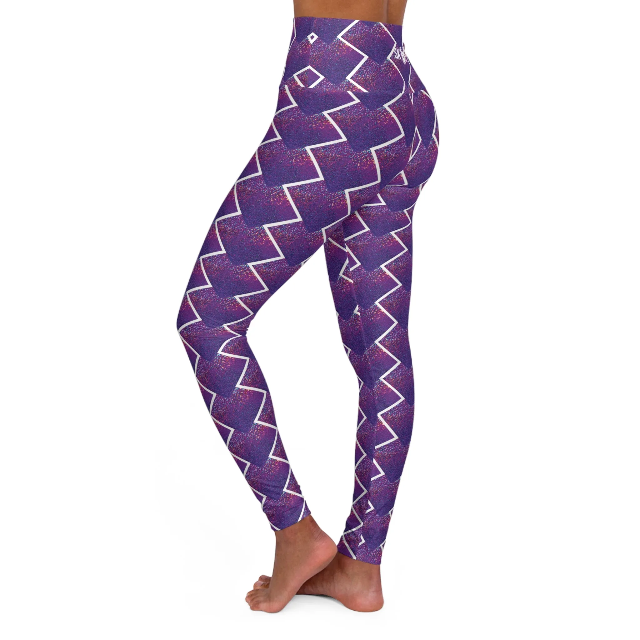 High Waisted Yoga Leggings - Purple Sparkle