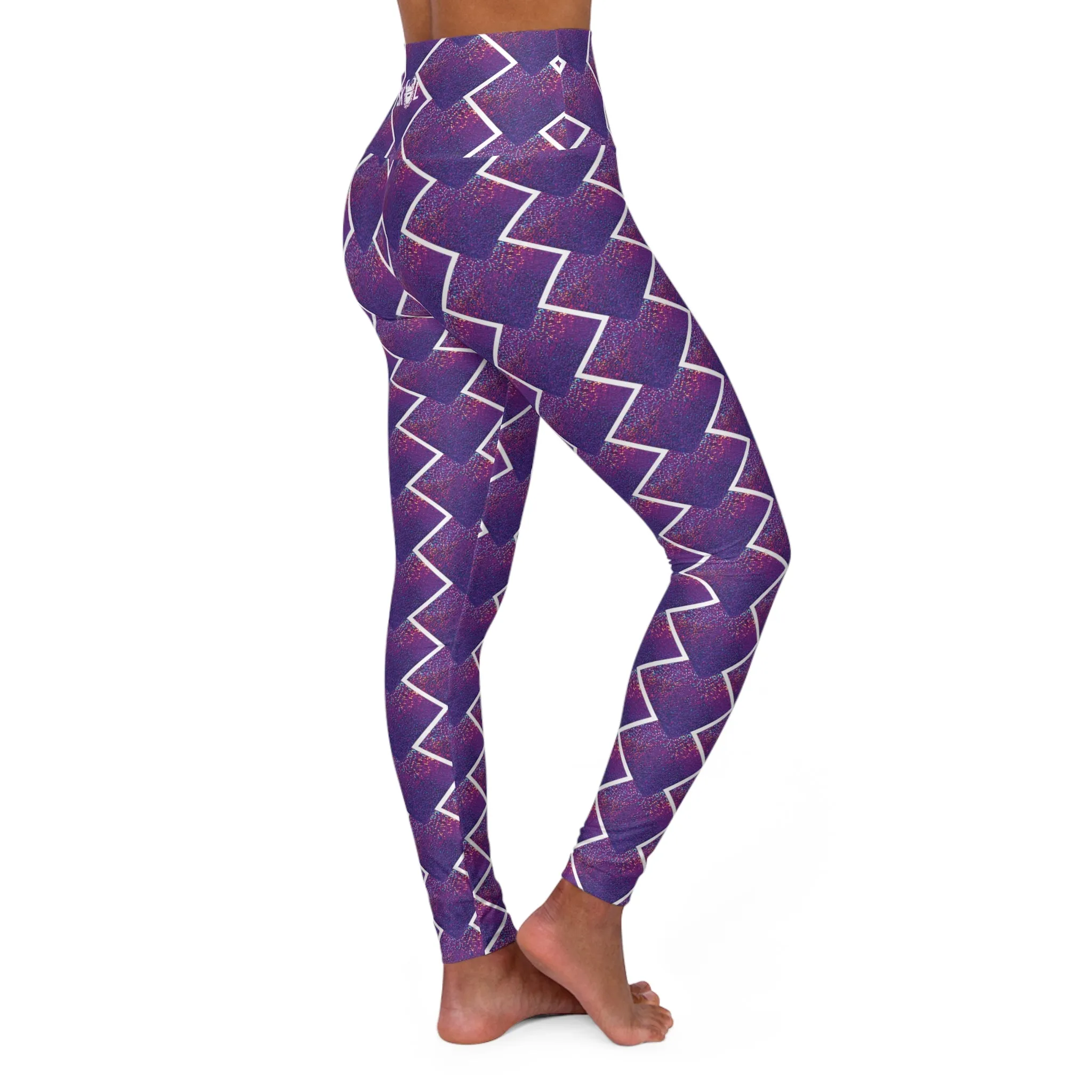 High Waisted Yoga Leggings - Purple Sparkle