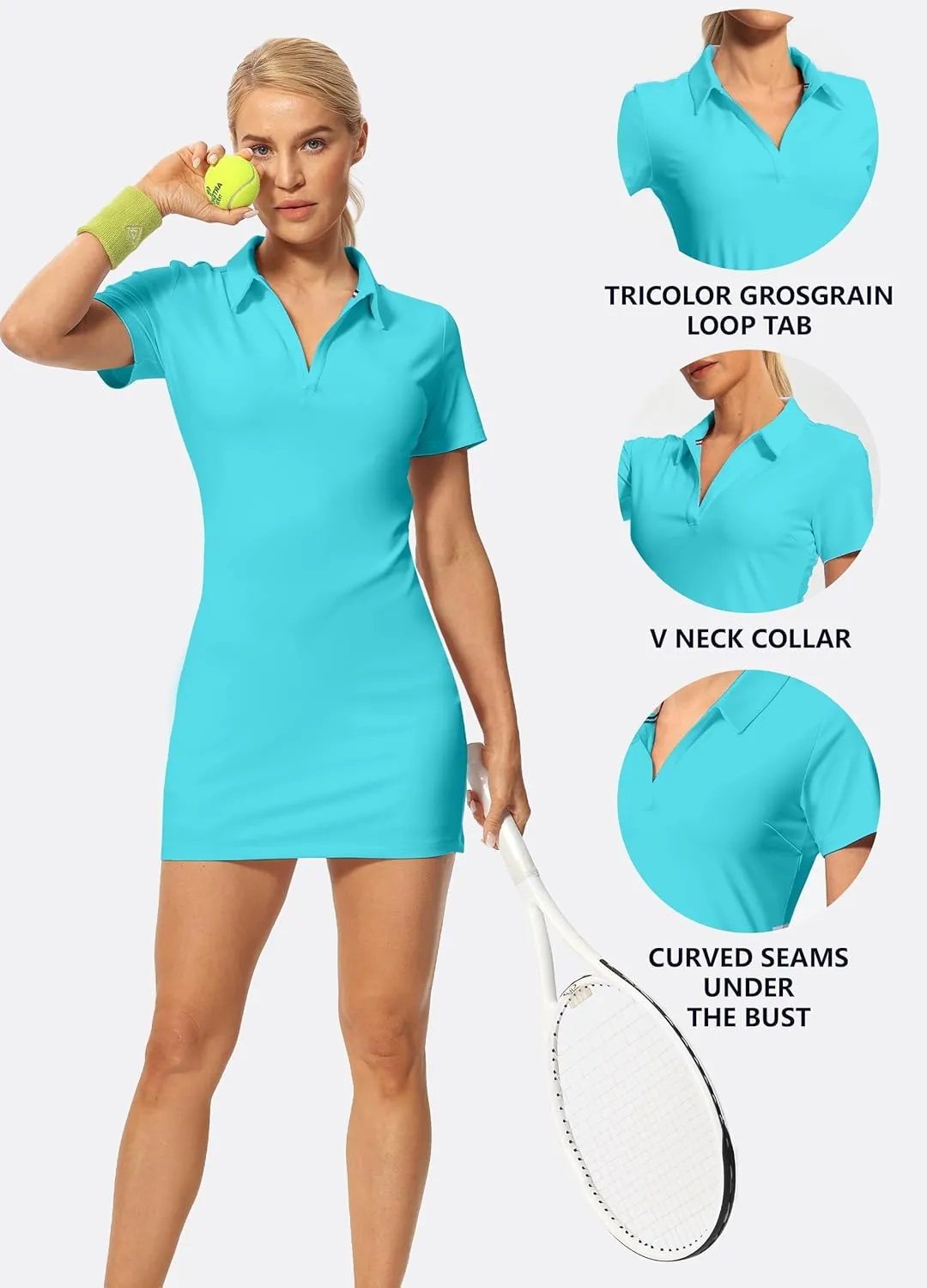 Hiverlay Women's Tennis Dress with Shorts Underneath and Pockets V Neck Collar Sports Athletic Workout Sleeveless Dress