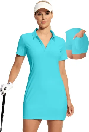 Hiverlay Women's Tennis Dress with Shorts Underneath and Pockets V Neck Collar Sports Athletic Workout Sleeveless Dress