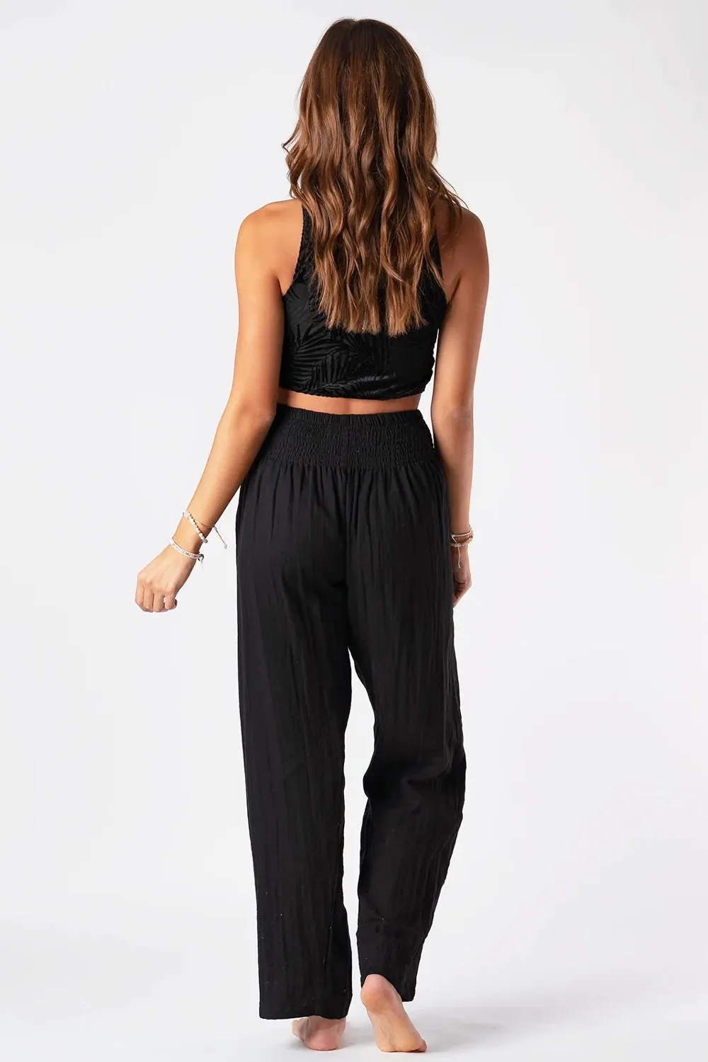 Lotus & Luna: Black Wide Leg Cotton Pants