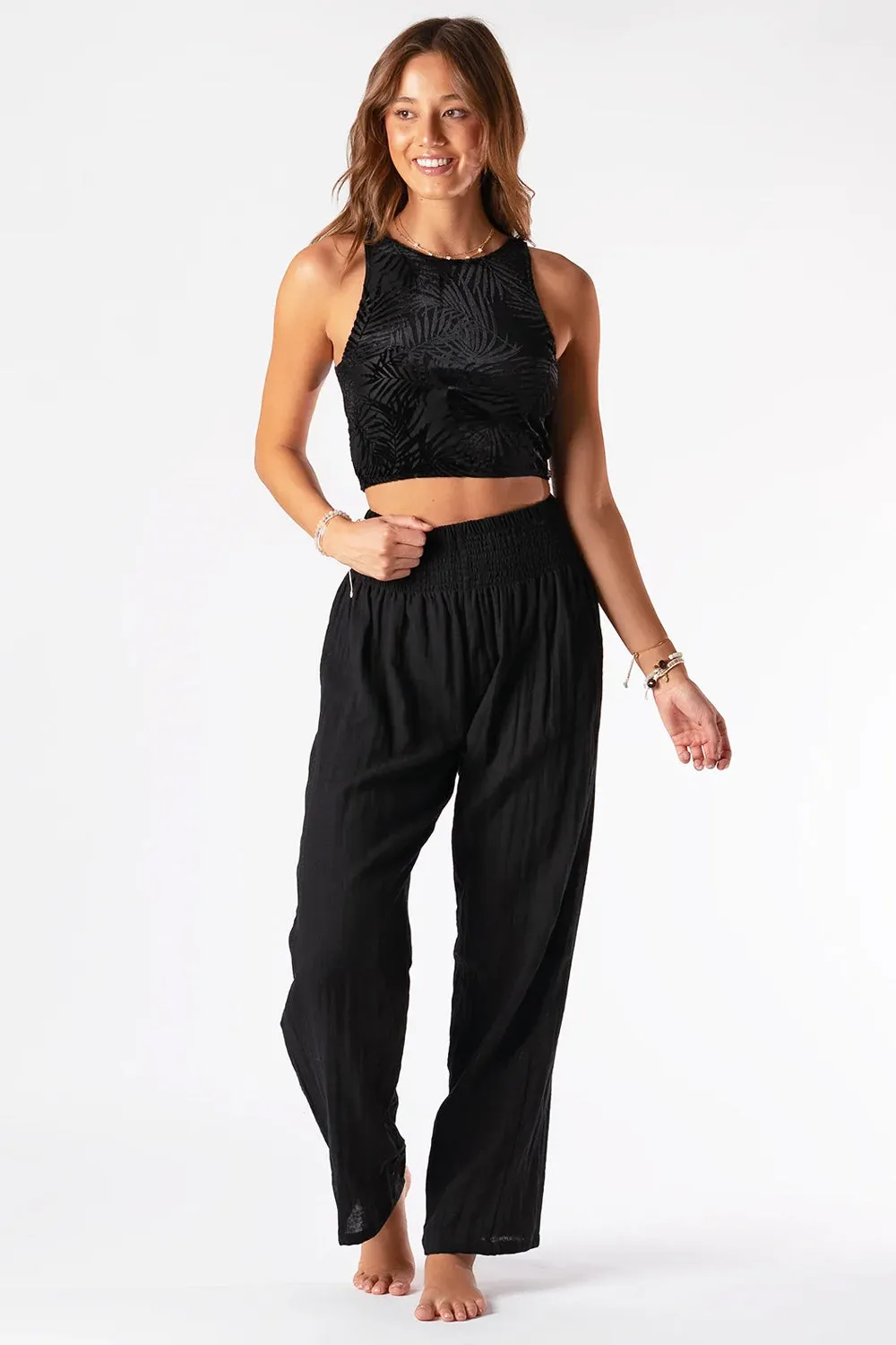 Lotus & Luna: Black Wide Leg Cotton Pants
