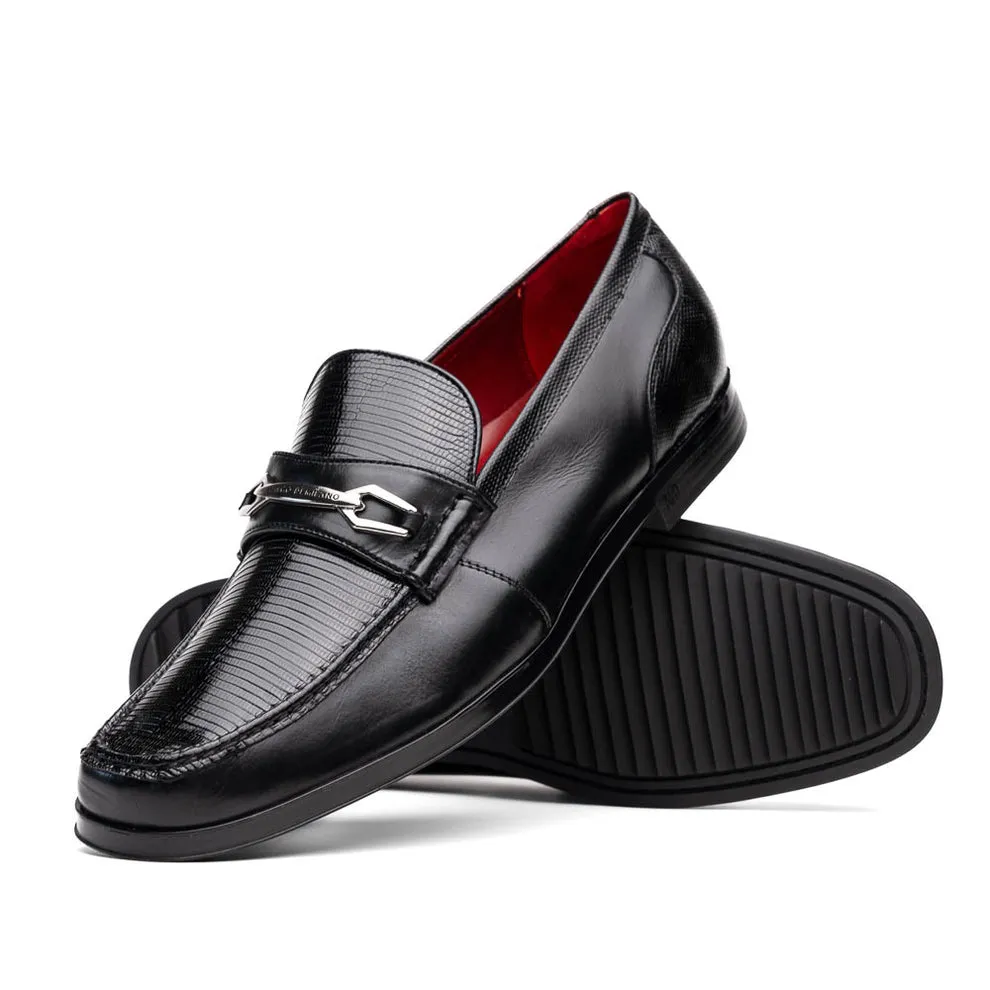 Marco Di Milano Hugo Men's Shoes Black Exotic Lizard / Calf-Skin Leather Horsebit Loafers (MDM1082)