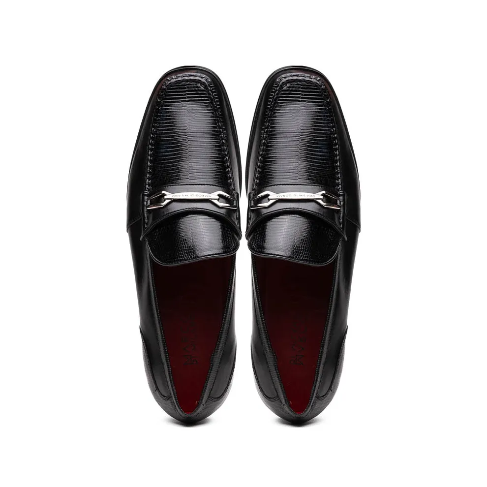 Marco Di Milano Hugo Men's Shoes Black Exotic Lizard / Calf-Skin Leather Horsebit Loafers (MDM1082)