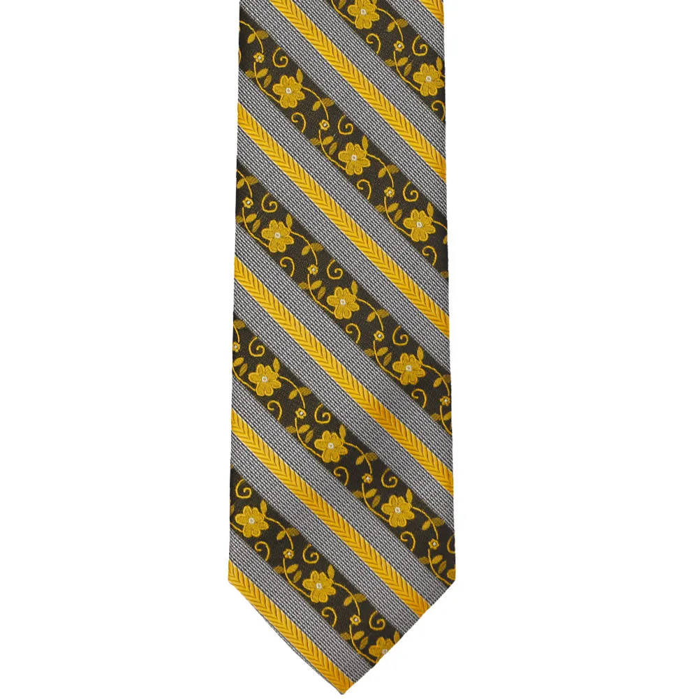 Marigold Yellow Anna Floral Striped Slim Necktie, 2.5" Width