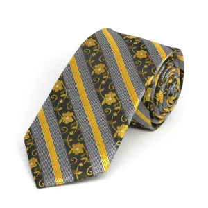 Marigold Yellow Anna Floral Striped Slim Necktie, 2.5" Width