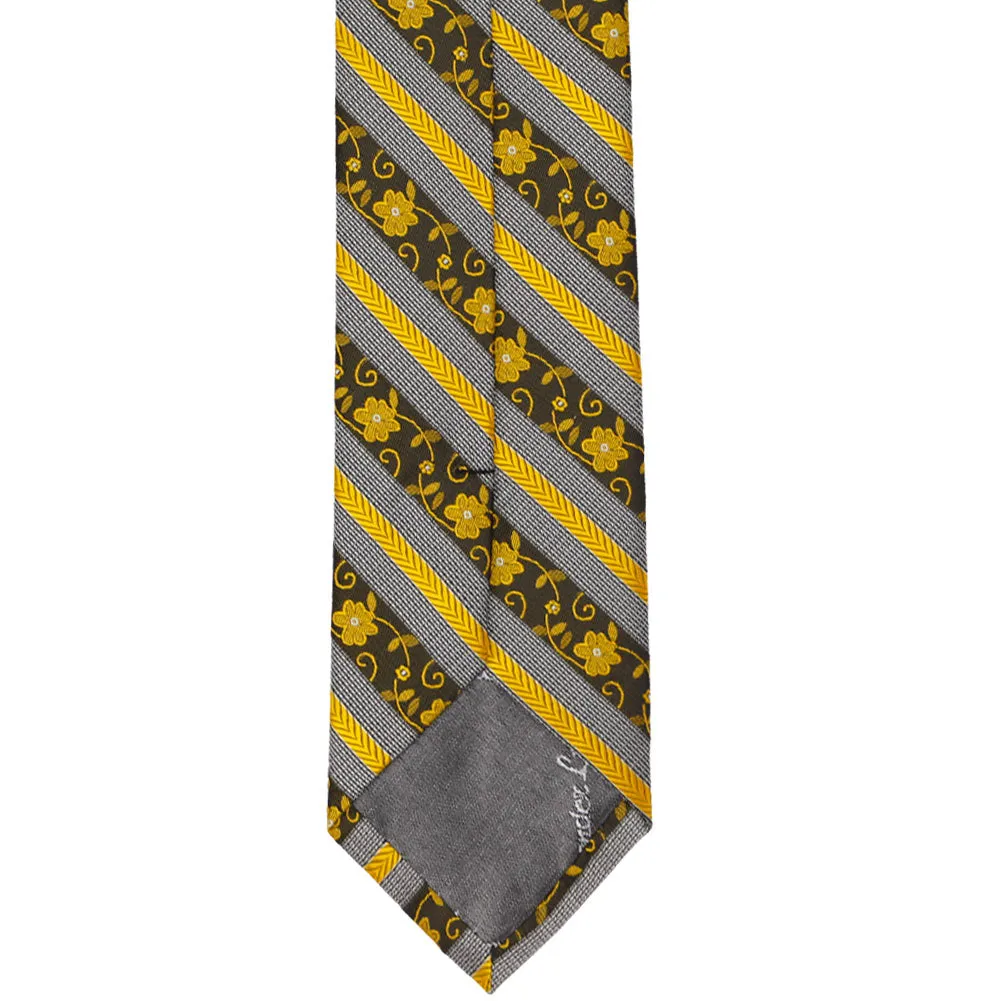 Marigold Yellow Anna Floral Striped Slim Necktie, 2.5" Width