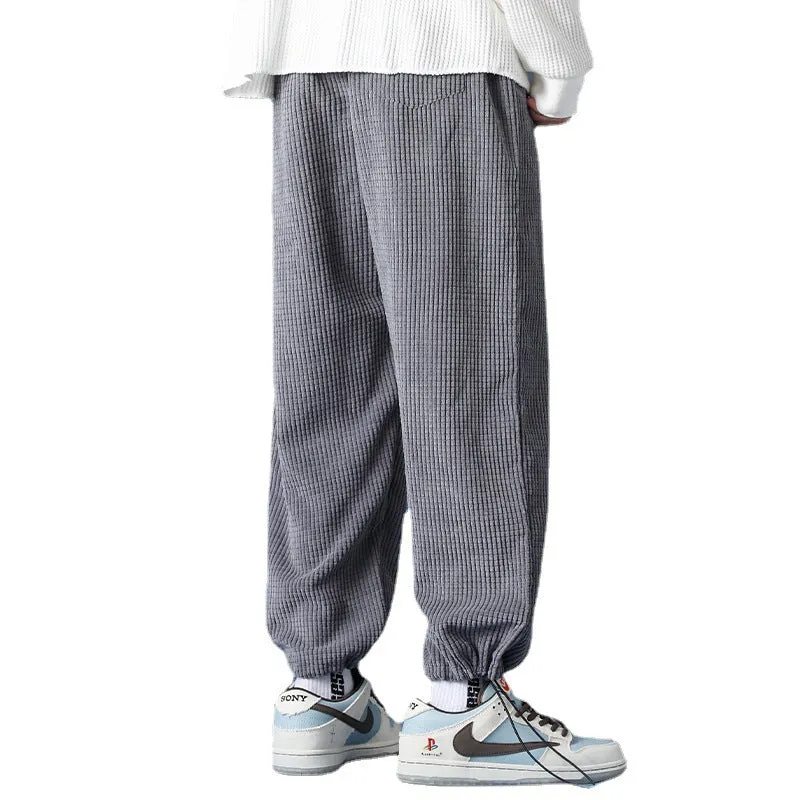 Mens Corduroy Pants Ankle Banded Pants Sweatpants Men's Spring and Autumn Loose Casual Harem Pants