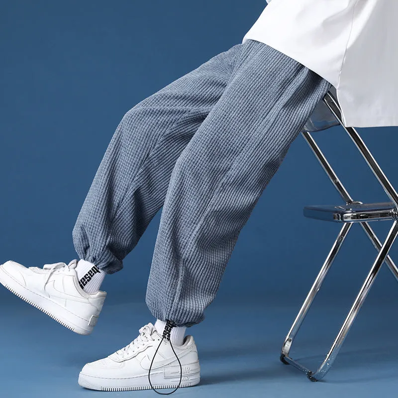 Mens Corduroy Pants Ankle Banded Pants Sweatpants Men's Spring and Autumn Loose Casual Harem Pants